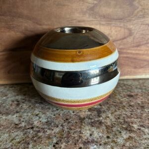 Striped Spherical candle holder with Metallic Accent